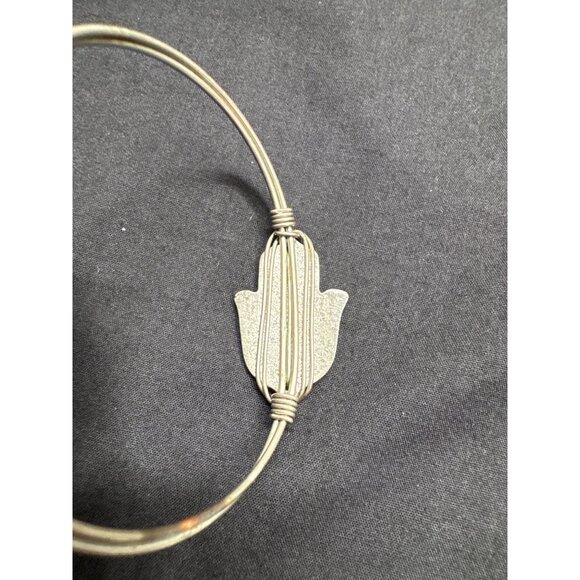 Silver-Tone Hamsa Hand Bangle Bracelet By L+D - Picture 6 of 7